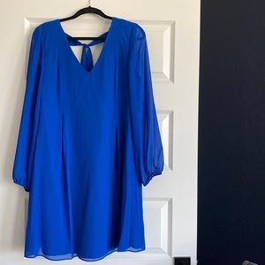 Nine West chiffon blue cocktail dress with sheer sleeves
